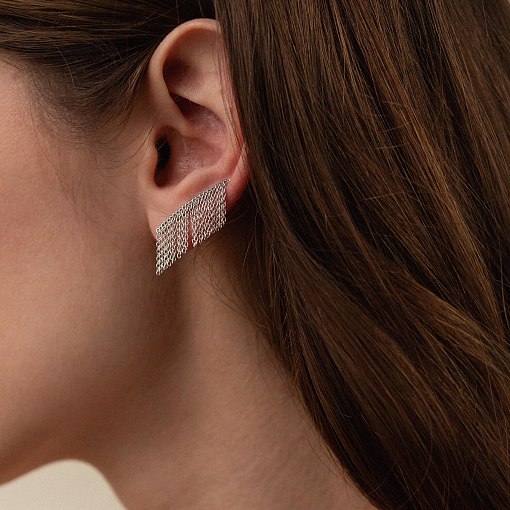 Серьги - клаймберы "Камилла" с цепочками (белое золото) с08183 2