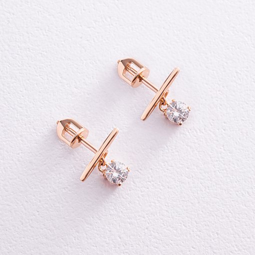 Серьги - пусеты "Эстер" в красном золоте (фианиты) с07953 4