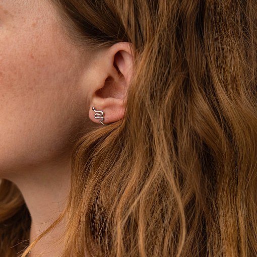 Серьги - пусеты "Змеи" в белом золоте с07918 5