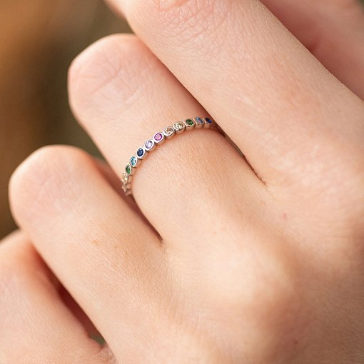 Каблучка з різнокольоровими фіанітами (біле золото) к07128 7