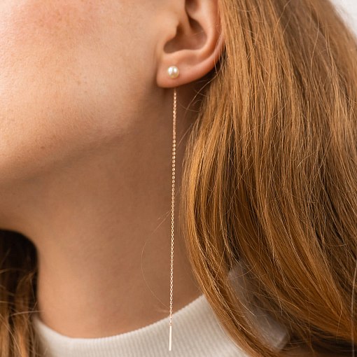 Серьги - протяжки с жемчугом (красное золото) с09072 3