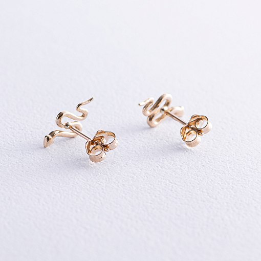 Серьги - пусеты "Змеи" в желтом золоте с07879 2