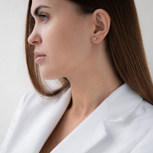 Серьги - пусеты "Бесконечность" в желтом золоте с07108 3