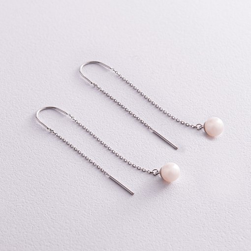 Серьги - протяжки с жемчугом (белое золото) с08267 6