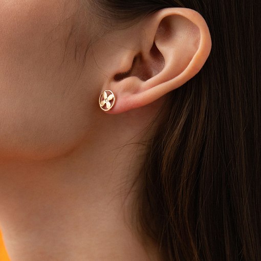 Серьги - пусеты "Клевер" в желтом золоте с06453 4