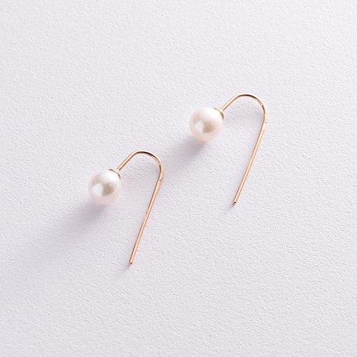 Золотые серьги "Изящность" (жемчуг) с07341 2