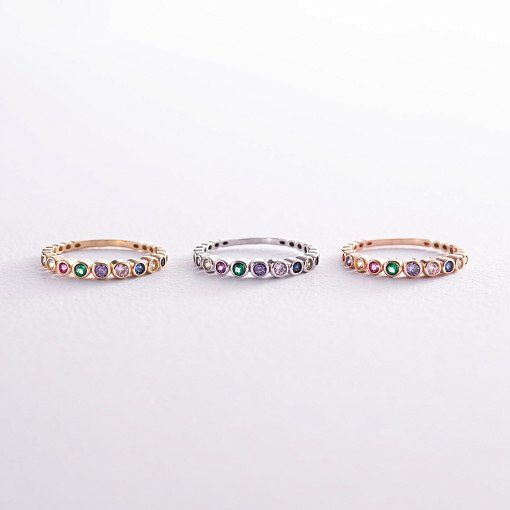 Кільце з різнокольоровими фіанітами (жовте золото) к07196 9