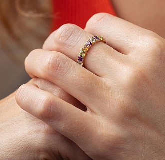 Золотое кольцо с дорожкой разноцветных камней к07617 №5