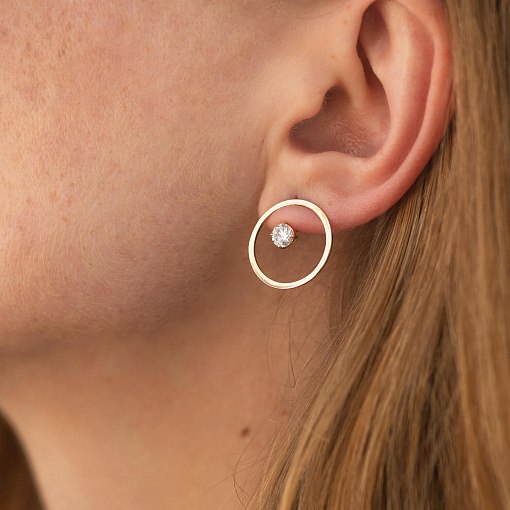 Серьги - джекеты "Greys" в желтом золоте (фианиты) с09069