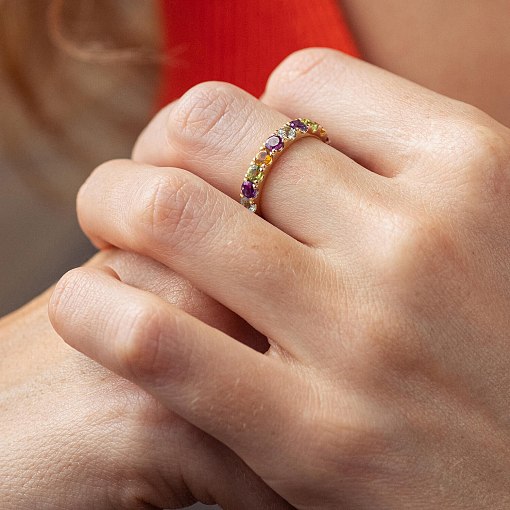 Золотое кольцо с дорожкой разноцветных камней к07617 5