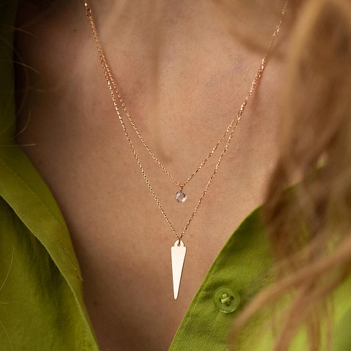 Двойное колье с фианитом в красном золоте кол01526 2