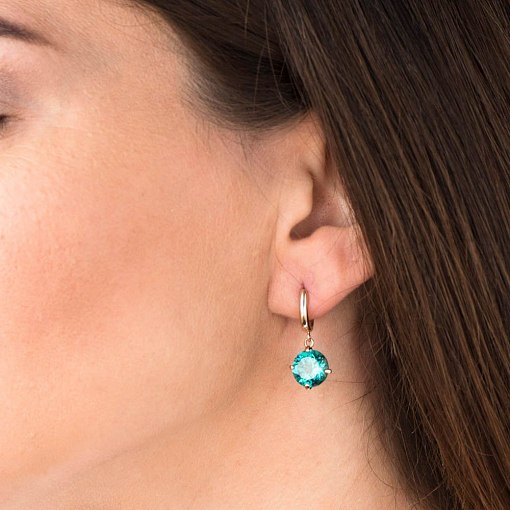 Золотые серьги "Влечение" с синтетическим турмалином с05298 4