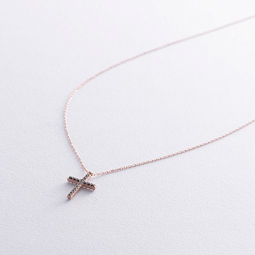 Золоте кольє з хрестиком (чорні та білі фіаніти) кол00807 7