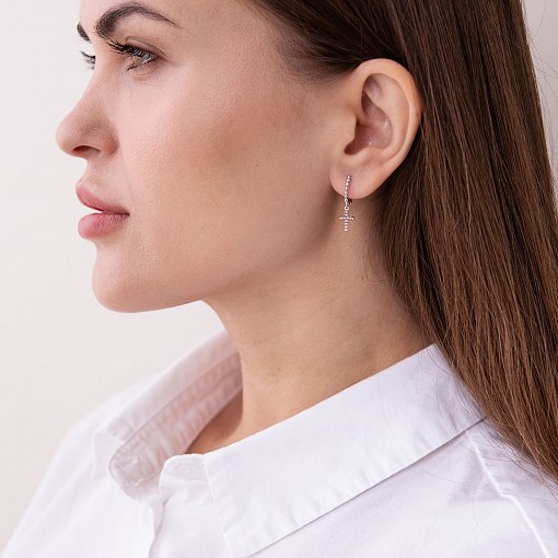 Серьги - кольца "Крестики" в белом золоте с05939 2