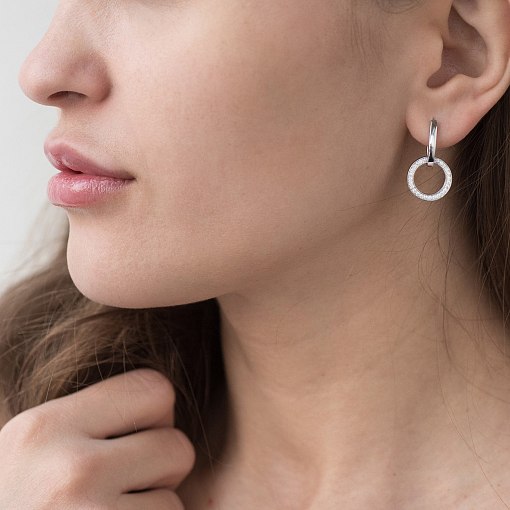 Серьги с кольцами в белом золоте (фианиты) с06519 6