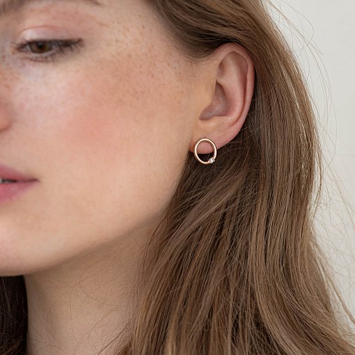 Серьги - пусеты "Удача" в красном золоте (фианиты) с06927 3