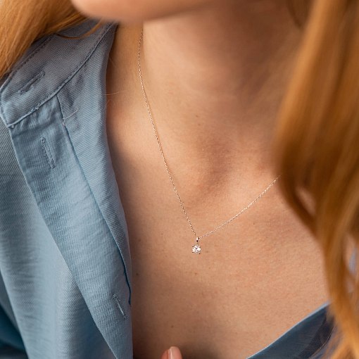 Кольє з одним фіанітом в білому золоті кол02351 2
