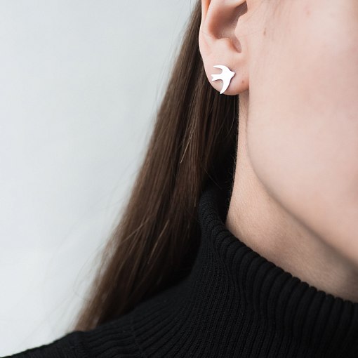 Серьги-пусеты "Птички" в белом золоте с06409 4