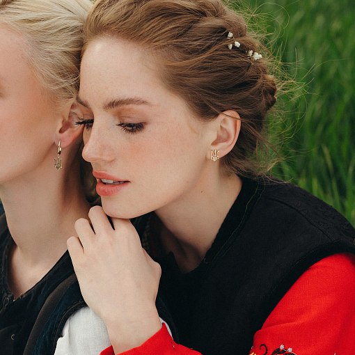 Асимметричные золотые серьги "Герб Украины - Тризуб" с07949 3