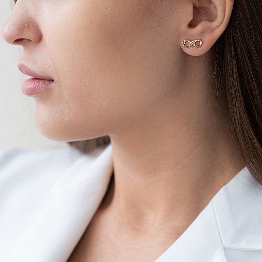 Серьги - пусеты "Бесконечность" в красном золоте с07173 6