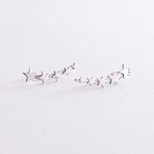 Серьги - клаймберы "Звездочки" в белом золоте с08217 2