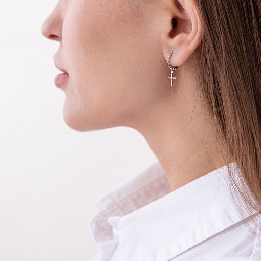 Серьги - кольца "Крестики" в белом золоте с05939 3