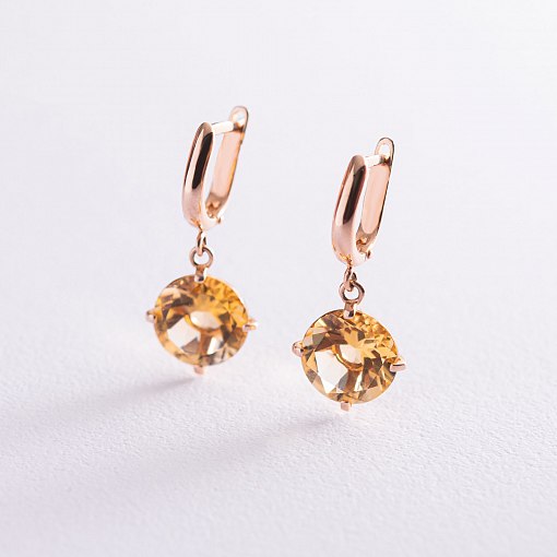 Золотые серьги "Влечение" с цитрином с05297