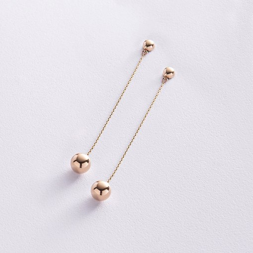 Серьги - пусеты "Margo" с шариками на цепочке (желтое золото) с08240 2