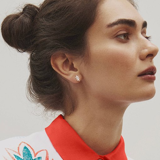 Серьги - пусеты "Веточки" в белом золоте с06913 7