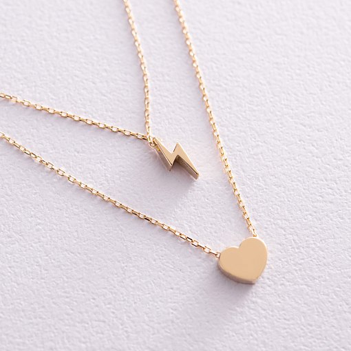 Двойное золотое колье "Молния и сердечко" кол02311 3
