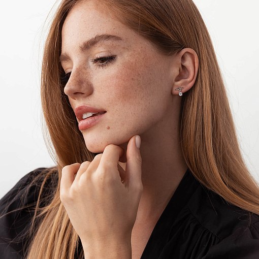 Серьги - пусеты "Эстер" в белом золоте (фианиты) с08597 2