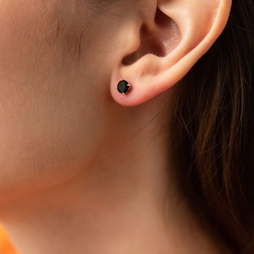 Серьги - пусеты с черными фианитами (желтое золото) с08299 2