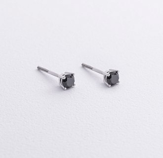 Серьги - пусеты с черными бриллиантами (белое золото) 336171122
