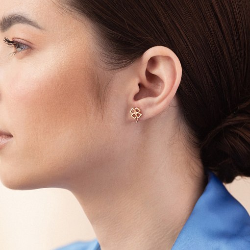 Серьги - пусеты "Клевер" в желтом золоте с08277 2