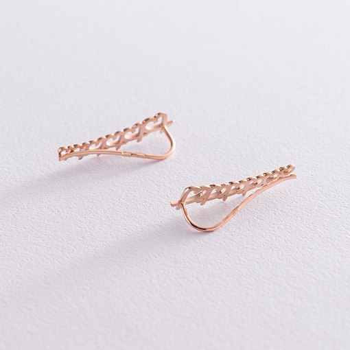 Серьги - клаймберы "Сердечки" в красном золоте с07105 3