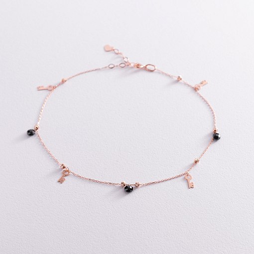 Золотой браслет "Ключики" на ногу (фианиты) б04880 2