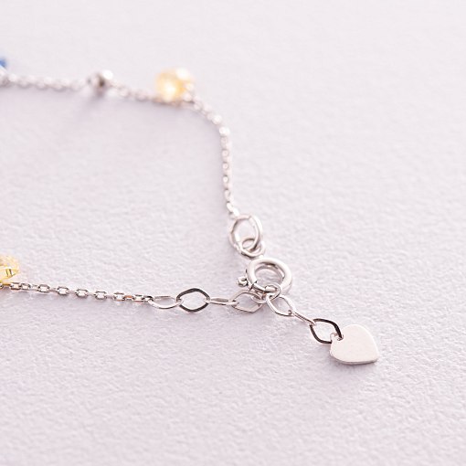 Браслет "Независимая" с шариками в белом золоте (синие и желтые фианиты) б05171 5