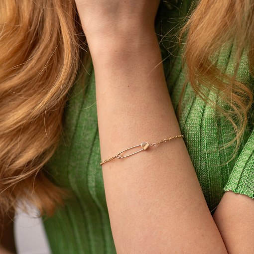 Браслет "Булавка с сердечком" в красном золоте б05447 4