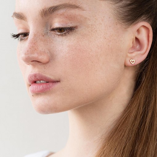 Серьги-пусеты "Сердечки" в красном золоте с06924 2