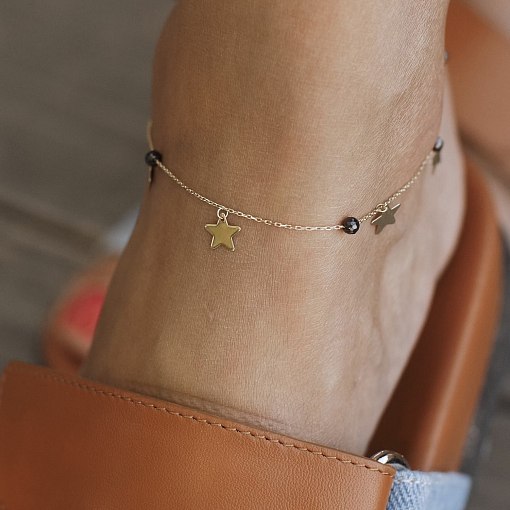 Золотой браслет "Звездочки" на ногу (фианиты) б04886 2