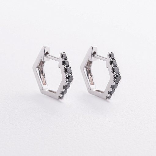 Золотые серьги с черными бриллиантами сб0666ca