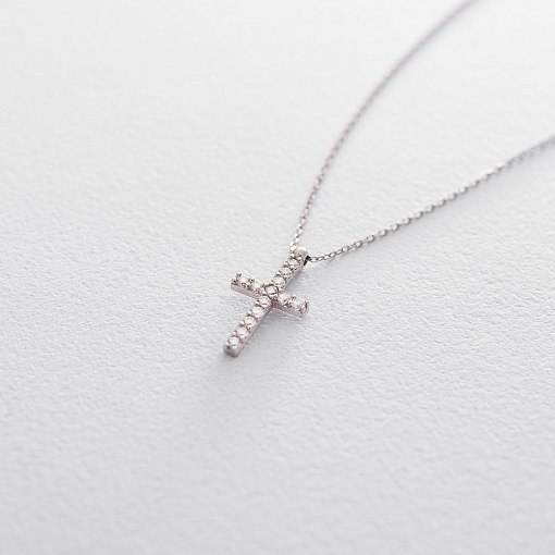 Хрестик з ланцюжком Віра в білому золоті кол00862