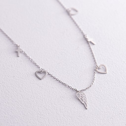 Браслет "Сердечки и крестики" на ногу (белое золото) б04836 2