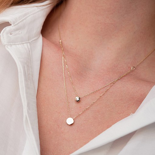 Колье "Маленький круг" с одним фианитом (желтое золото) кол01563 5