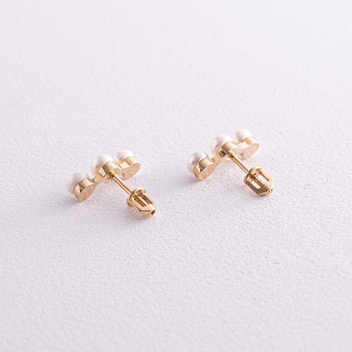 Серьги - пусеты "Джейн" в желтом золоте с жемчугом с08060 3