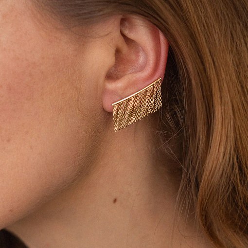 Серьги - клаймберы "Камилла" с цепочками (желтое золото) с08184 2