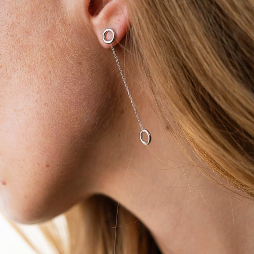 Серьги "Кружочки" на цепочке в белом золоте с07276 4
