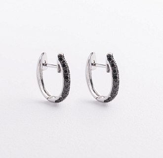 Золотые серьги с черными бриллиантами сб0252sth