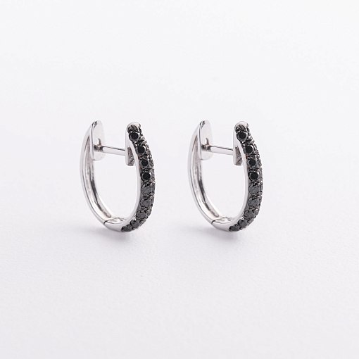 Золотые серьги с черными бриллиантами сб0252sth