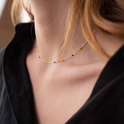 Кольє в жовтому золоті (синя та жовта емаль) кол02536 6